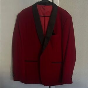 Men's Red Velvet Blazer with Black Lapel